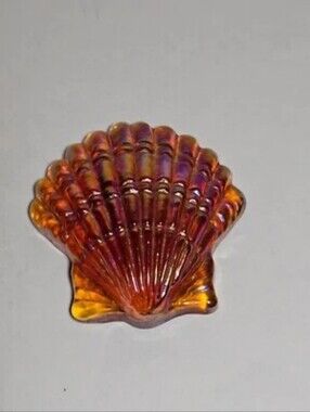 Vintage Marigold Carnival Glass Sea Shell Paperweight Iridescent Desk Decor